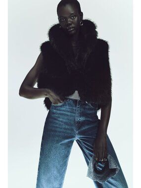 Zara Black Faux Fur Cropped Vest